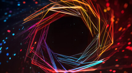 Fototapete - Geometric Abstract: A mesmerizing geometric abstract features vibrant lines of light swirling around a central dark void, creating a visually stunning and dynamic composition.