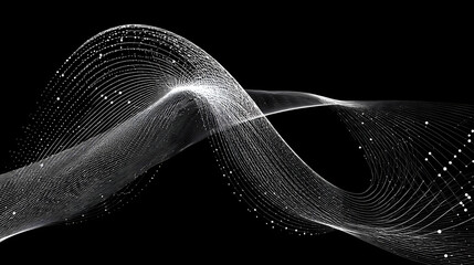 Poster - abstract wave: elegant, flowing white wave design against a black background. perfect for technology