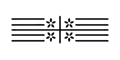 Poster - Linear symmetry design with floral elements in black and white  