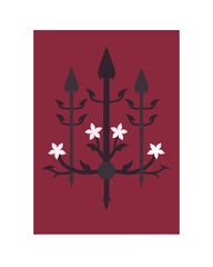 Poster - Floral motif with dark thorned vine on maroon background  