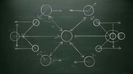 Poster - Strategic Diagram: A schematic illustration of complex connections and relationships drawn on a textured background, representing concepts of networking, data flow, or organizational structure.