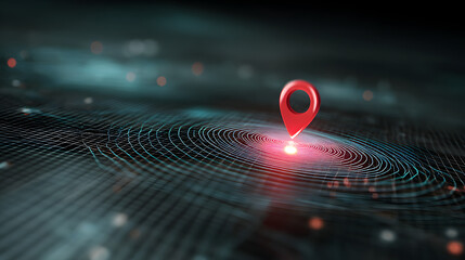 Poster - Precise Location: A captivating visual of a red location marker, symbolizing precise positioning, positioned against a futuristic network.