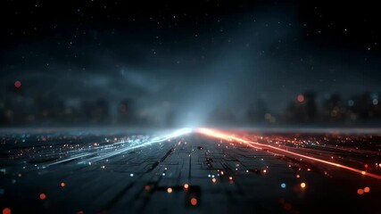 Poster - Futuristic cityscape with advanced technology and illuminated paths, embodying digital innovation and high-tech connectivity for tomorrow's world