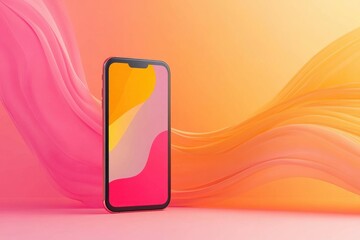 Poster - Modern Smartphone Display: Sleek smartphone with vivid abstract colors reflecting on its display, set against a dynamic wave design.