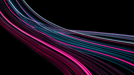 Fototapete - Abstract Dynamic Light Trails: The dynamic neon lights swirl, creating a captivating visual symphony, tracing paths across a dark background.