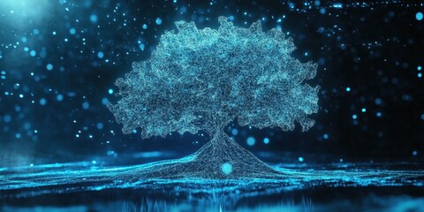 Fototapete - digital luminescence: a mesmerizing digital artwork showcasing a luminescent tree of life. the intri