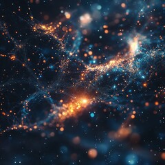 Poster - Abstract Galaxy Nebula with Glowing Particles and Light Streaks in Deep Space