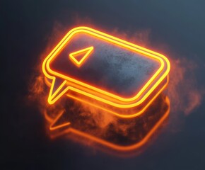 Poster - Illuminated Message Box: A glowing message box icon emits a warm, fiery aura, set against a dark background, perfect for digital communication, tech, and media design.