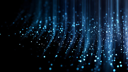 Fototapete - Digital Flow: An abstract digital artwork depicting flowing blue particles, suggesting data streams or technological processes in a dark environment.