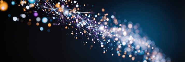 Fototapete - A long line of colorful dots that are scattered across the image. The dots are of different sizes and colors, creating a sense of movement and energy. The image conveys a feeling of excitement