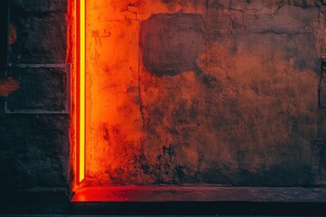 Poster - Neon Glow and Textured Wall: A captivating abstract composition showcasing a striking neon light illuminating a weathered concrete wall.