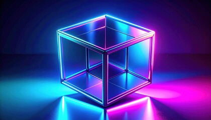 Poster - Glowing Neon Cube With Colorful Lights