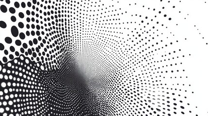 Poster - Halftone Dots Vortex: A dynamic abstract composition of repeating dots and swirling patterns, rendered in a modern monochrome palette, invites the viewer into an immersive visual journey. 