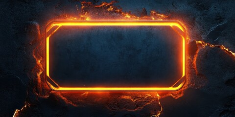 Poster - Digital Display Amidst Fiery Energy: A glowing frame on the background of a dynamic environment. This imagery blends cutting-edge technology with the raw power of natural energy.