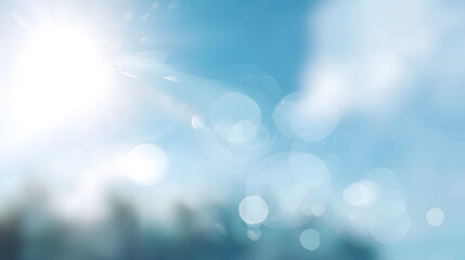 Poster - Blue Sky Bokeh: Abstract image of a bright blue sky with bokeh effect, sunlight and lens flare. Perfect for background or design elements.