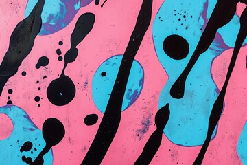 Poster - colorful paint splash: an abstract background showcases vibrant hues of black, blue, and pink paints