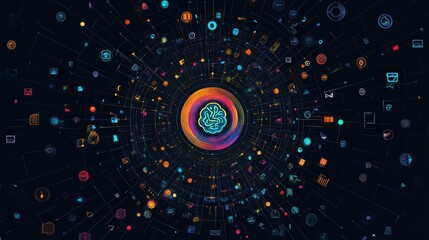 Poster - Digital Cosmos: An abstract and intricate design of a digital cosmos, showcasing a vibrant network of interconnected data points, illuminating the digital landscape. 