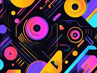 Poster - Abstract Geometric Symphony: A vibrant composition of abstract shapes, dynamic lines, and vivid colors. This captivating artwork creates a visual symphony.