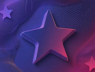 Poster - Purple Gradient Star: A 3D rendered,  vibrant purple and pink gradient star, sits majestically against a backdrop of dynamic, wavy lines and subtle dotted textures.  The star's smooth.