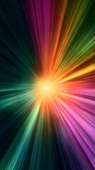 Poster - Radiant Burst of Color: A vibrant explosion of color, originating from a central point and radiating outwards in a dynamic display of energy, illuminating the scene.