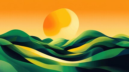 Poster - abstract mountainscape: a vibrant and abstract artwork depicts a rolling mountain range under a brig