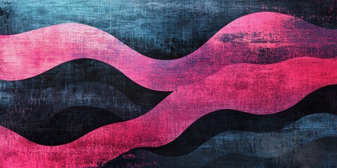 Poster - waves of color abstract: an artistic display of flowing waves in vibrant pink and blue hues, painted
