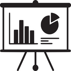 Poster - Presentation board with bar graph and pie chart in black and white icon