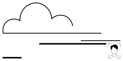 Poster - cloud shape, horizontal lines, and facial recognition icon highlight data storage, user identity ver