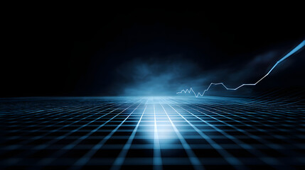 Poster - Illuminating Economic Trends: An abstract visualization showcasing a rising graph with a glowing line against a grid backdrop, symbolizing the trajectory of financial markets.