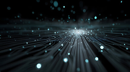 Fototapete - Illuminated Circuitry: A close-up of futuristic technology showcases glowing lights and a sophisticated network, radiating brilliance in a dark setting.