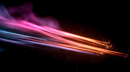 Fototapete - Abstract Color Trails on Black Background: Energetic streaks of color dance across the canvas, creating a visually stunning abstract composition.