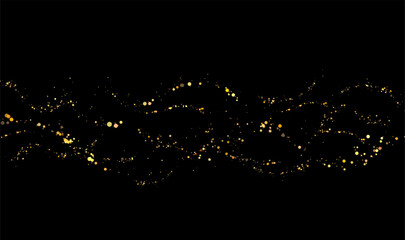Wall Mural - Abstract shiny golden design element, chaotic tinsel on black background.