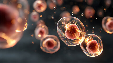 Poster - Cellular Revelation: A macro view of luminous cells showcases the intricate beauty of the microscopic world, evoking a sense of awe and scientific wonder.