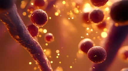 Poster - Microscopic Marvel: A vibrant and detailed artistic depiction of the intricate beauty of cells. The image showcases an up-close view, revealing a stunning biological and scientific wonder.
