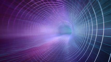 Fototapete - Digital Tunnel: A visually arresting journey through an abstract digital tunnel, illuminated by ethereal purple and cyan hues, showcasing futuristic pathways and infinite possibilities. 