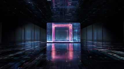 Poster - Digital Gateway: A futuristic digital portal of vibrant colors, hinting at infinite possibilities within an abstract, tech-focused environment.