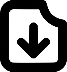 Poster - A black download icon within a curled page symbol on a white background