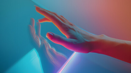 Poster - touch of the future: a hand gently interacting with a sleek, futuristic interface, creating a vivid 