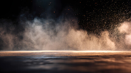 Poster - Cosmic Dust and Atmospheric Haze: This captivating image showcases a mesmerizing display of atmospheric haze, particles, and cosmic dust against a backdrop of inky darkness.