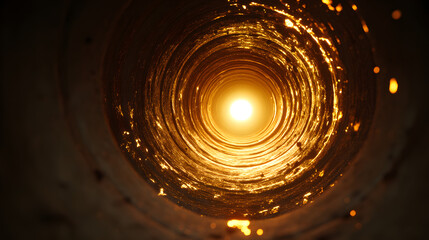 Poster - tunnel vision: a mesmerizing perspective down a cylindrical tunnel, illuminated by a bright light at