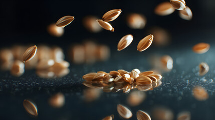 Poster - dynamic grain shower: a macro-shot showcases the mesmerizing descent of golden grains, revealing the