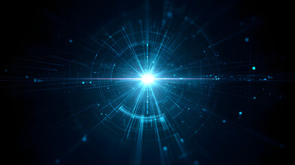 Poster - Abstract Digital Energy: A captivating image depicting a luminous burst of digital energy, radiating outwards from a central point against a backdrop of interconnected lines and particles.