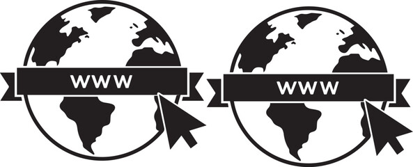 Poster - World Web Globe Vector with WWW Text and Directional Arrow Icon