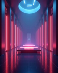 Aufkleber - futuristic architectural design bathed in neon light and symmetrical forms