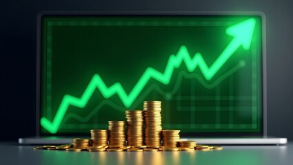 Poster - a business growth chart with a rising arrow and stacked coins