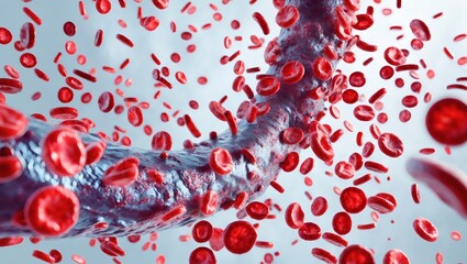 Poster - a close-up view of a stream of blood cells in a human blood vessel