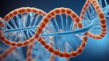 Poster - close-up of a detailed 3D rendering of a DNA strand, highlighting its intricate double helix structure and biological significance.