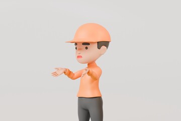 Poster - 3d a man delivery guy in orange uniform stands half person icon. Minimal Cartoon character. Online delivery concept. Delivery guy or Delivery courier man isolated on white background. 3d render.