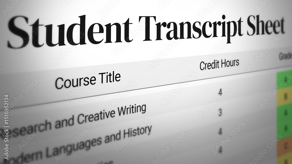 Student transcript sheet close up with subjects and marks mentioned ...