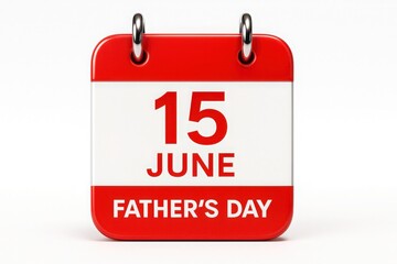 Poster - Red and White Calendar Displaying June 15th for Fathers Day with Rounded Edges on a White Backdrop